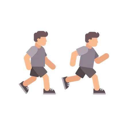 Man Walking And Running Flat Character Illustration Illustration