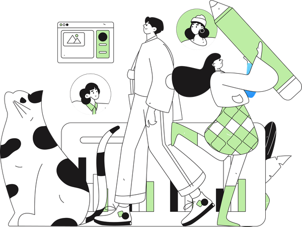Man walking and think about analysis  Illustration