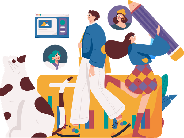 Man walking and think about analysis  Illustration