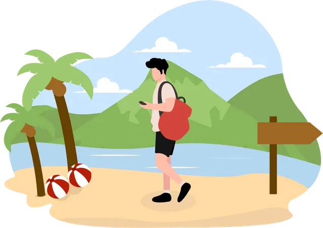 Man walking at beach  Illustration