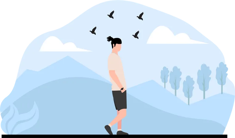 Man walking at forest  Illustration