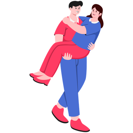 Man Walking Carrying His Partner  Illustration