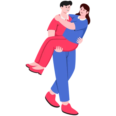 Man Walking Carrying His Partner  Illustration