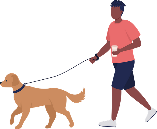 Man walking dog on street  Illustration