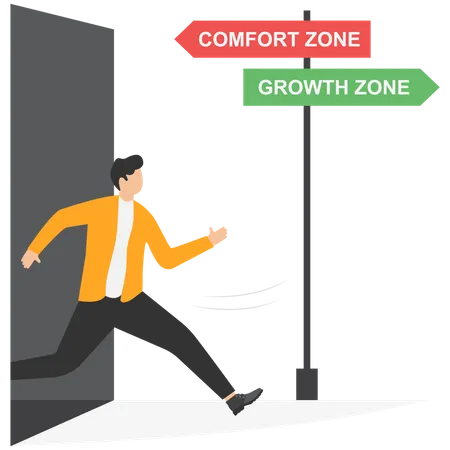 Woman Walking From Comfort Zone Millennial Lifestyle Success Career Business Self Improvement Education Flat Illustration Illustration