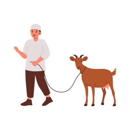 Man Walking Goat  Illustration