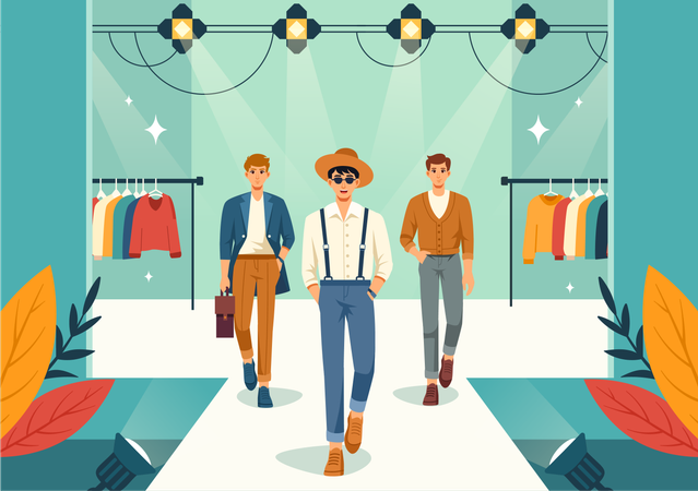 Man walking in fashion show  Illustration