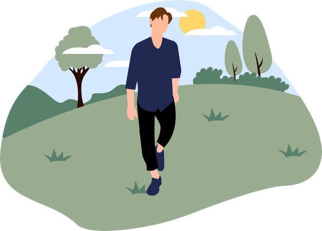 Man walking in field  Illustration