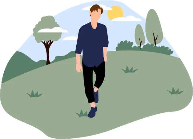 Man walking in field  Illustration