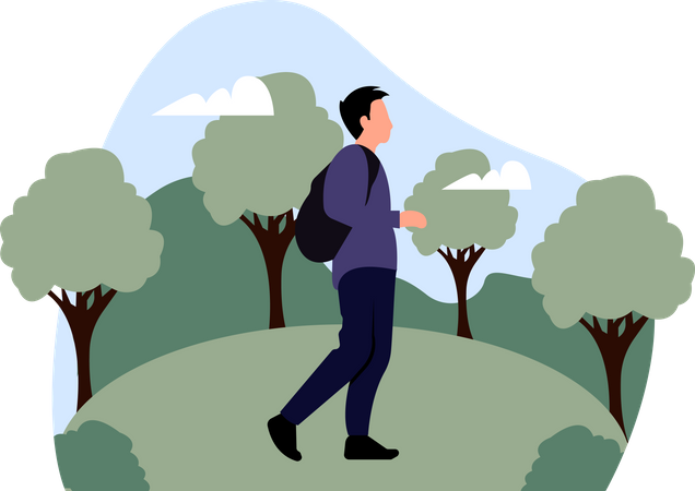 Man walking in forest  Illustration