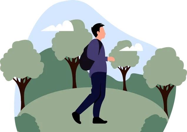 Man walking in forest  Illustration