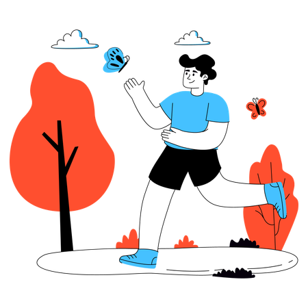 Man Walking in garden  Illustration