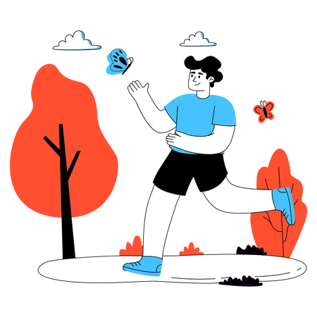Man Walking in garden  Illustration