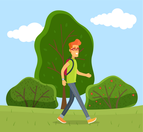 Man walking in park Illustration