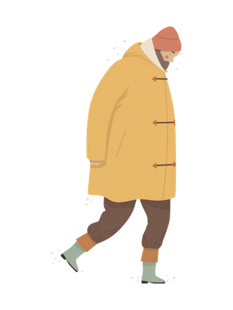 Man walking in raincoat  Illustration