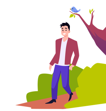 Man walking in the park to provide break from daily routines  Illustration