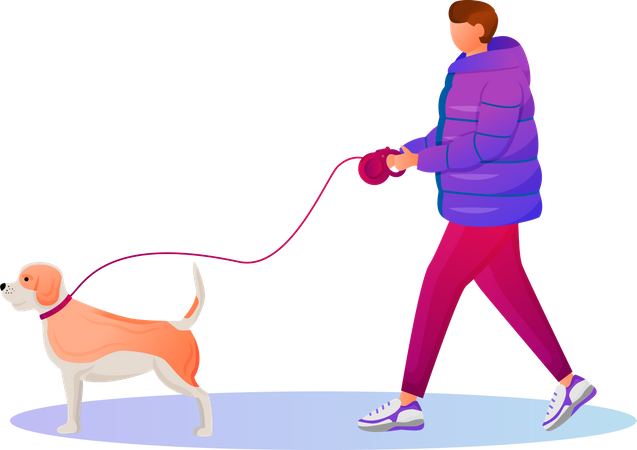 Man walking in winter with his pet  Illustration