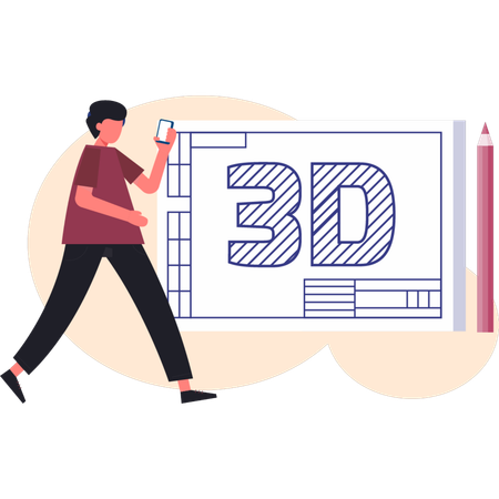 Man walking near 3D chart  Illustration