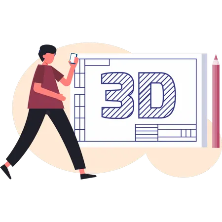 Man walking near 3D chart  Illustration