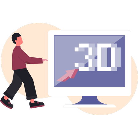 Man walking near 3D monitor  Illustration