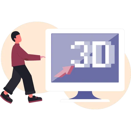 Man walking near 3D monitor  Illustration