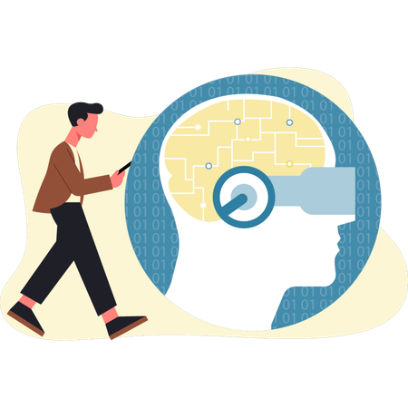 Man walking near AI robot  Illustration