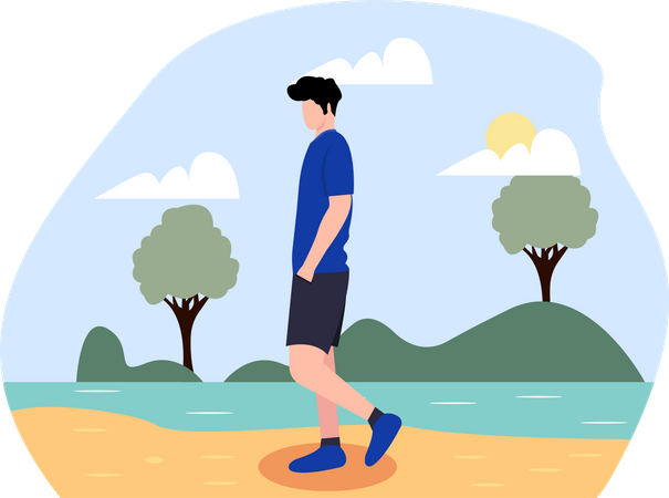 Man walking near beach  Illustration