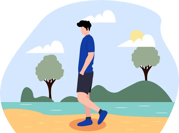 Man walking near beach  Illustration