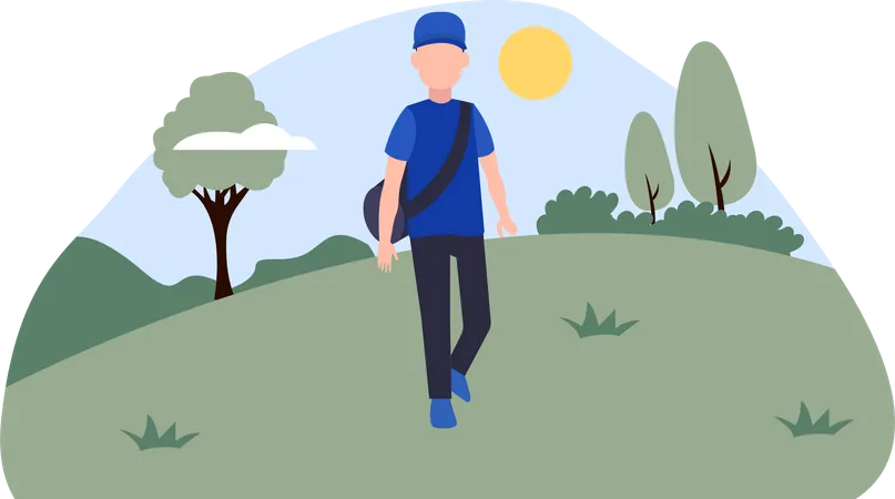 Man walking near forest  Illustration