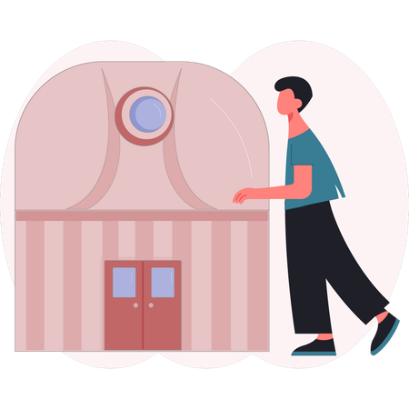 Man walking near house  Illustration