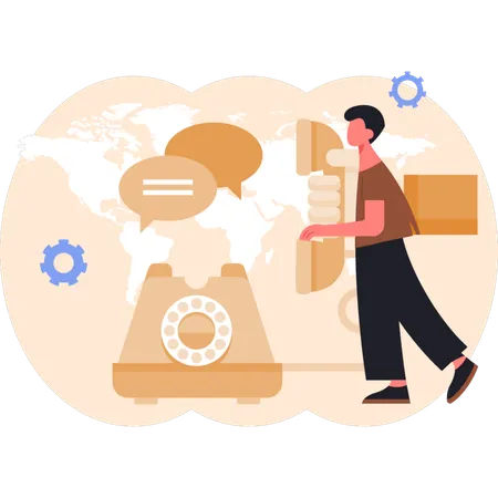Man walking near telephone  Illustration