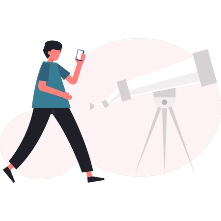 Man walking near telescope  Illustration