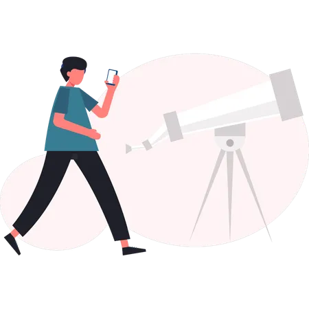 Man walking near telescope  Illustration