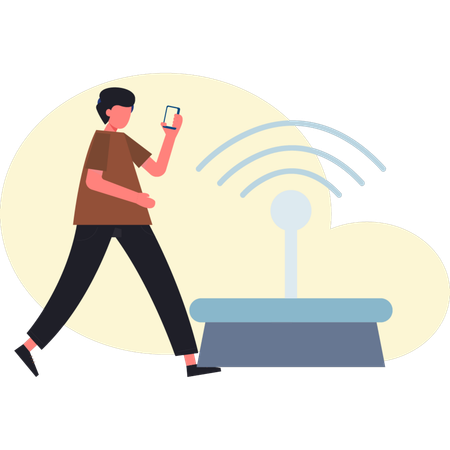 Man walking near wireless connection  Illustration