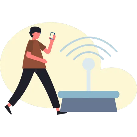 Man walking near wireless connection  Illustration