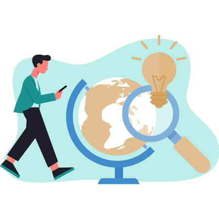 Man walking near world map  Illustration