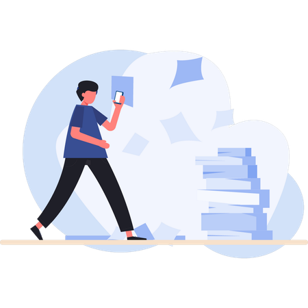 Man walking next to document file  Illustration