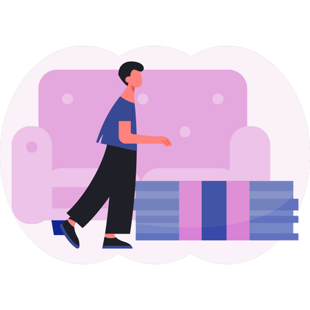 Man walking next to money  Illustration