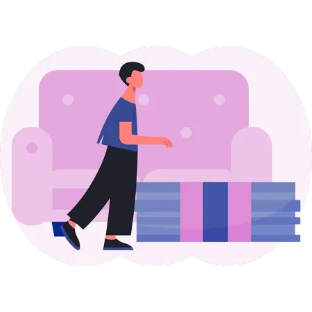 Man walking next to money  Illustration