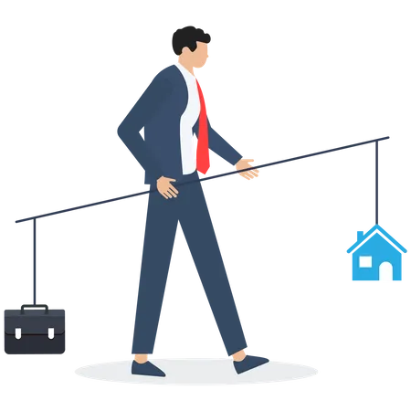 Man walking on a tightrope with work and life balance  Illustration