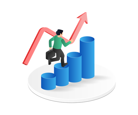 Man Walking On Bar Chart  Illustration