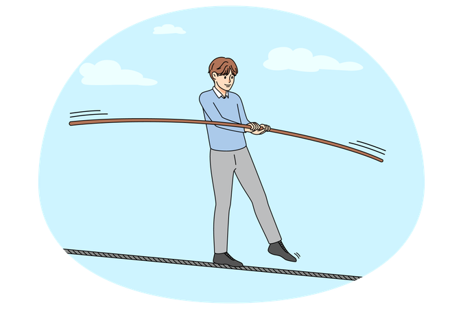 Man walking on thin rope balancing  Illustration