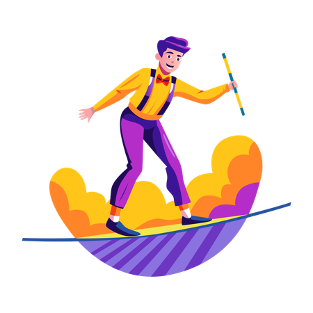 Man walking on tightrope  Illustration