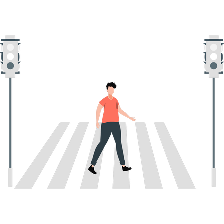 Man walking on zebra crossing  イラスト