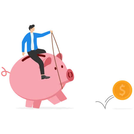 Man walking savings piggy bank hunting for dollar money return  Illustration