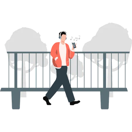 Man walking wearing headphones  Illustration