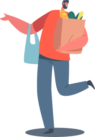 Man walking while holding grocery bag Illustration
