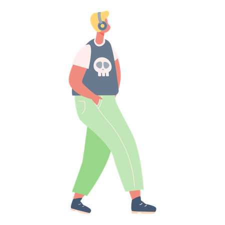 Man Walking while listening music  Illustration