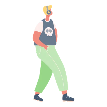 Man Walking while listening music  Illustration