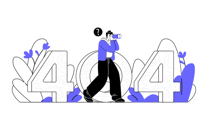 Man walking while looking for something using binoculars through number 404  Illustration
